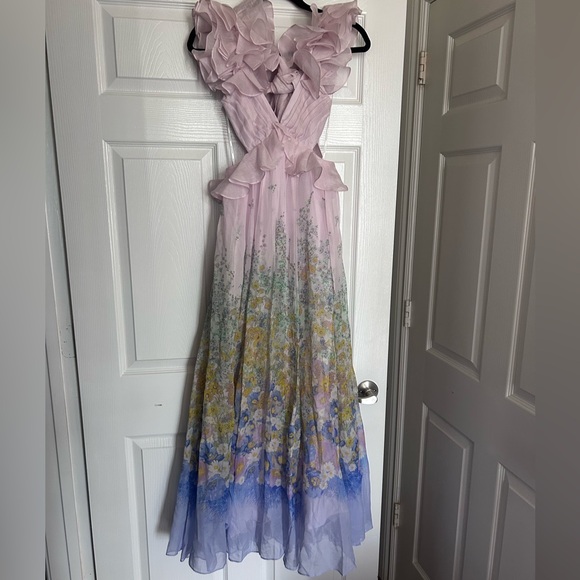 NWT Zimmermann Floral Ruffle Linen & Silk Gown in Blue Meadow OP US2P - Picture 3 of 17